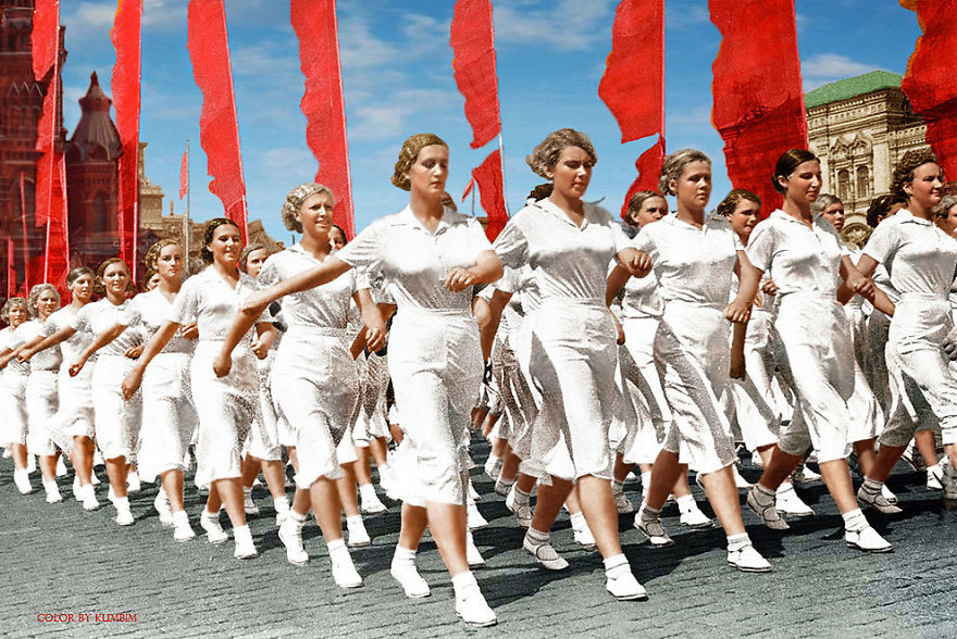 Парад физкультурников на Красной площади, 1937 год время, россия, фотография, цвет