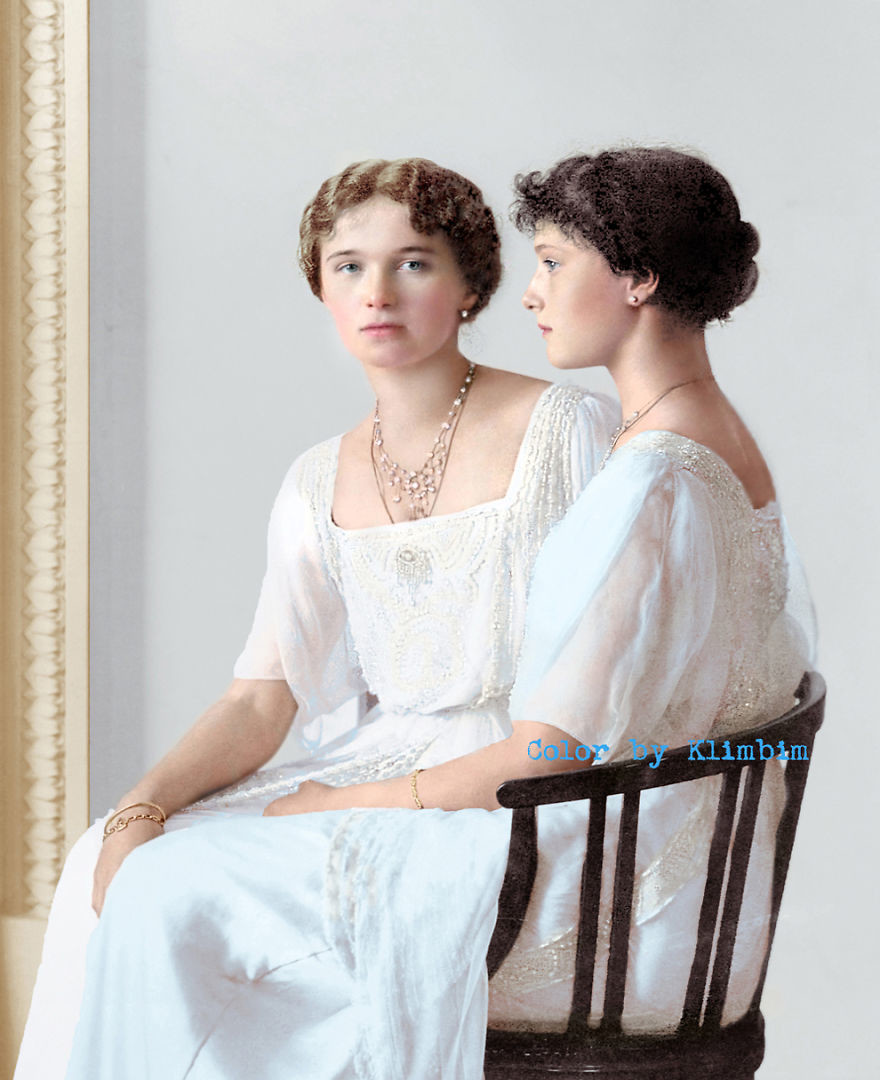 Ольга и Татьяна Романовы, 1900-е время, россия, фотография, цвет