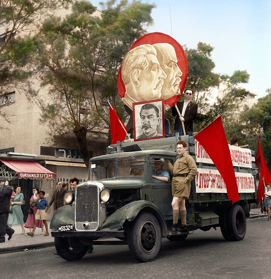 Демонстрация в Тель–Авиве, 1947 год время, россия, фотография, цвет