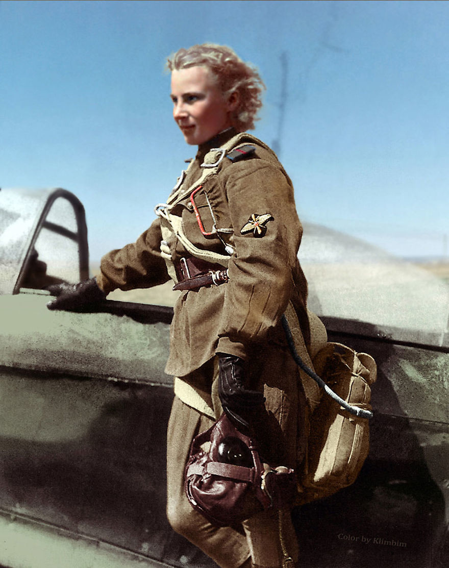 Лидия Литвяк, летчик-истребитель, Вторая мировая война, 1941 год время, россия, фотография, цвет