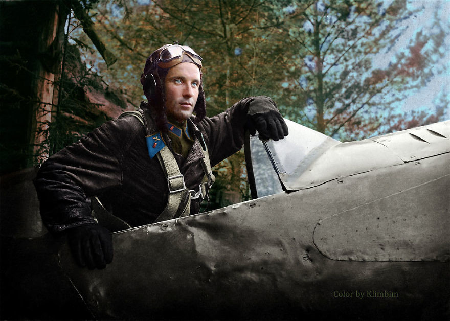 Александр Георгиевич Пронин, советский летчик-истребитель, 1942 год время, россия, фотография, цвет