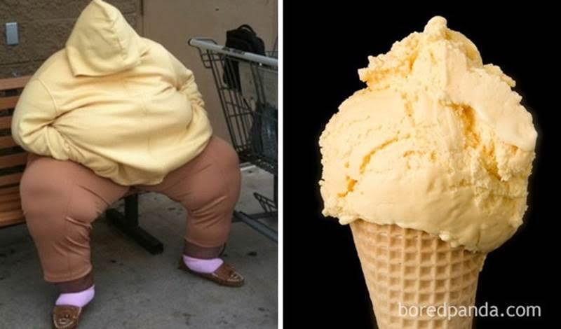 толстый парень в жёлтой толстовке и мороженое