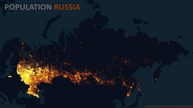 Карта плотности населения России,